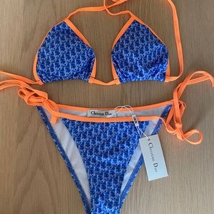 Christian Dior Orange & Blue 2-Piece Bikini Size Small